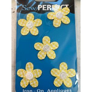 Sew Perfect Iron On Appliques Yellow gingham flowers 1"  NEW